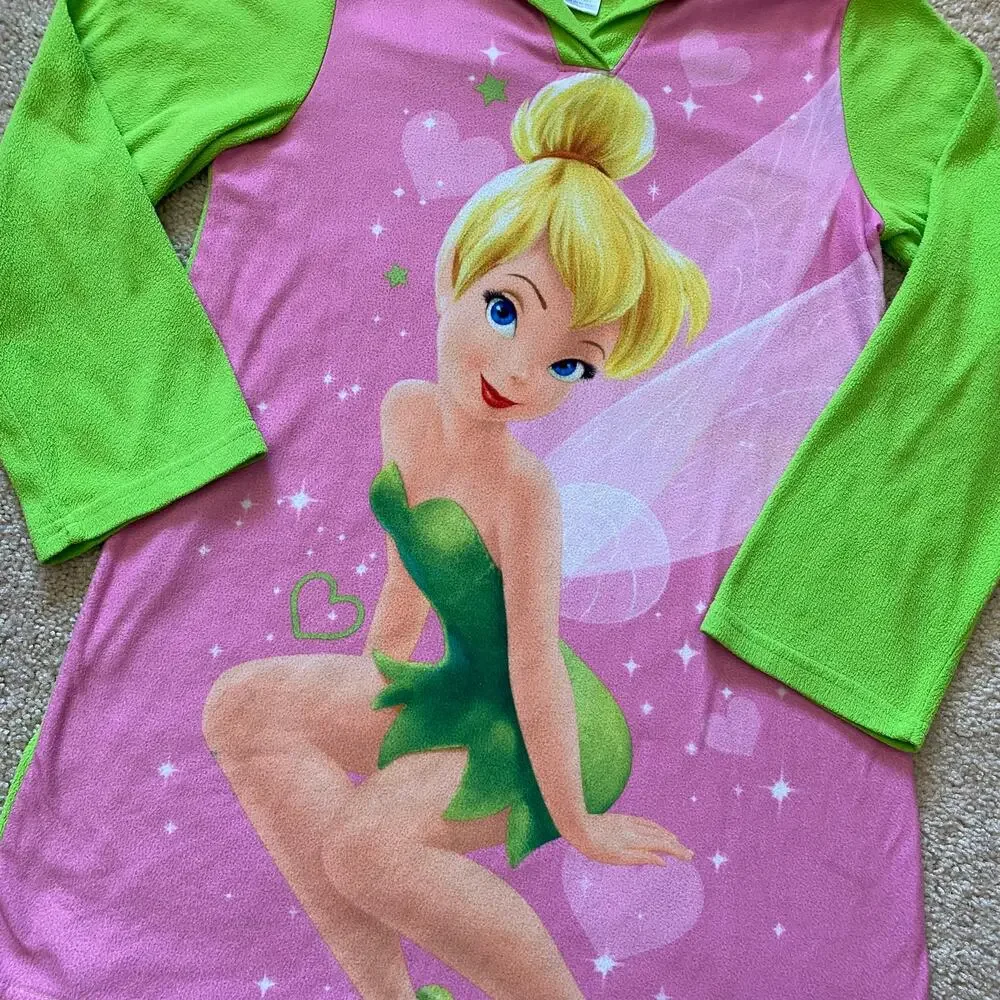 Disney Fairies Tinker Bell 2012 Hooded PJ Sleep Gown Dress Kids Sz 10 - Picture 5 of 10
